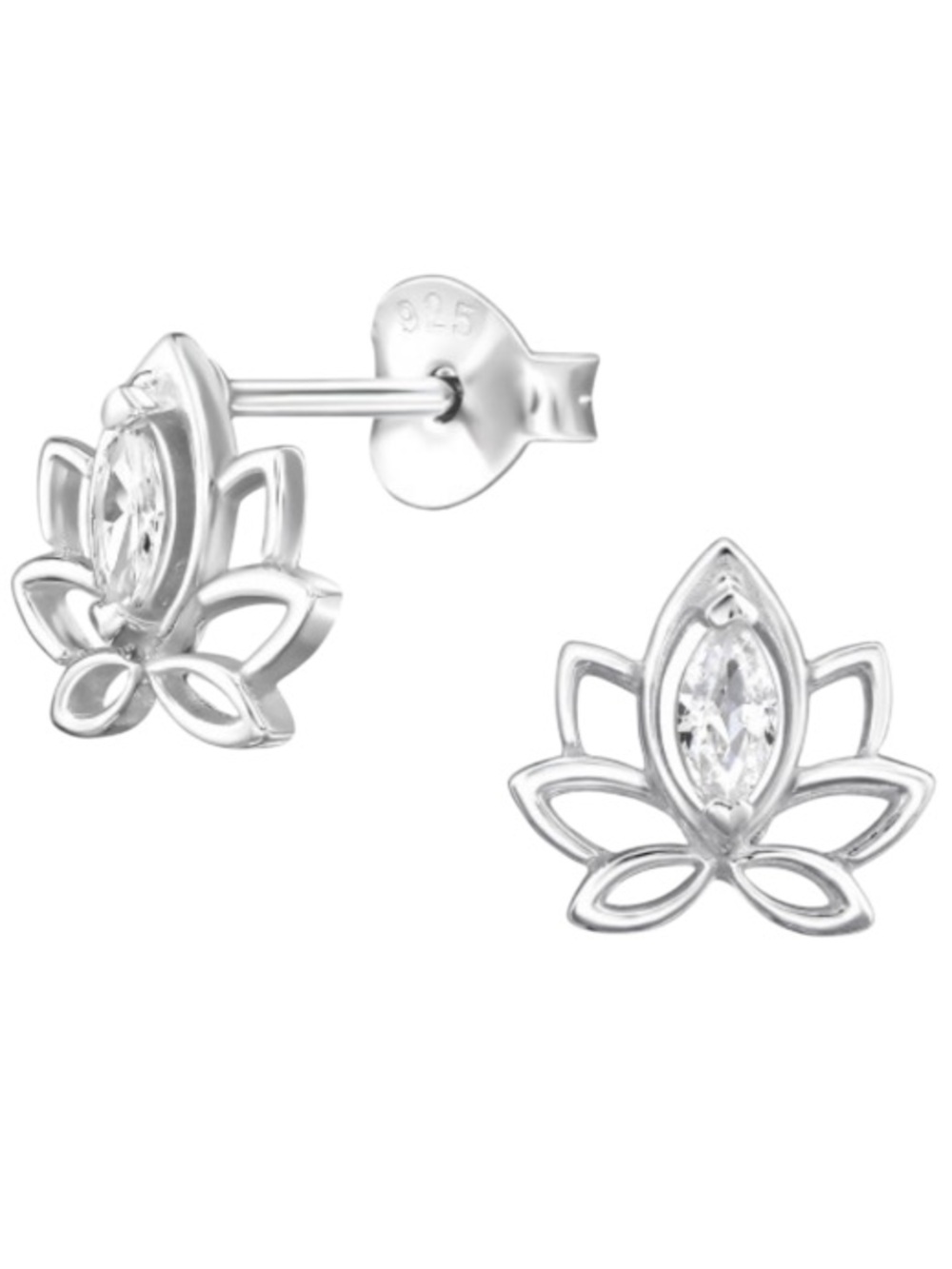 Sterling Silver Lotus Flower Crystal  Stud Earrings​